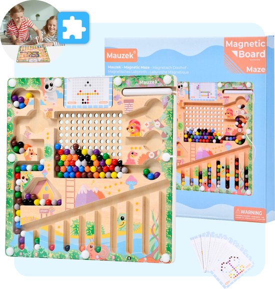 Mauzek® Magnetisch Doolhof – Montessori speelgoed – Houten Speelgoed – Magneet spel – Sensorisch Speelgoed – Activiteitenbord – Magnetisch – Peuter Speelgoed – Voor in de auto – Voor onderweg – Jongens – Meisjes – 3 jaar – 4 jaar – 5 jaar – 6 jaar van Merkloos