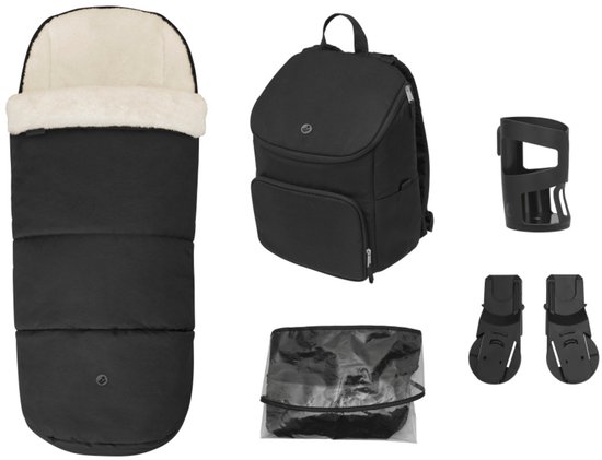 Maxi-Cosi Accessoireset voor Oxford Kinderwagen - Voetenzak, Luierrugzak, Bekerhouder, Autostoeladapters, Regenhoes - Twillic Black