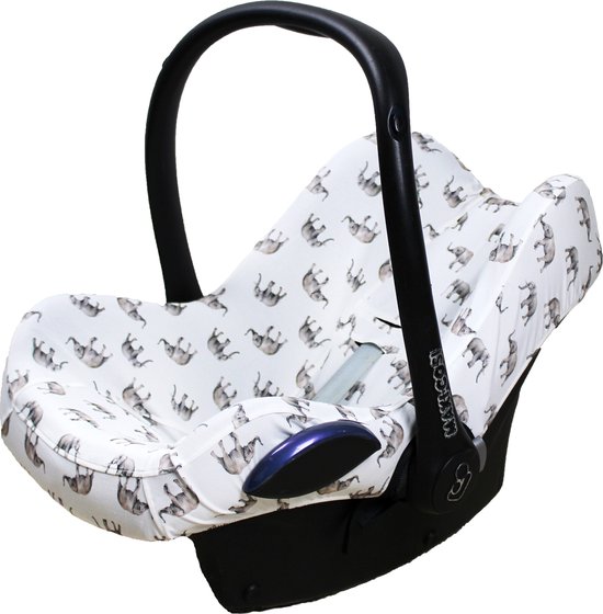 Maxi Cosi hoes Cabriofix Pebble Citi en meer - Autostoelhoes Groep 0 - Universeel - Baby Cadeau - Combineer met bijpassende Wallabiezzz Zonnekap Gordelbeschermer en Speendoekje - Olifant - Grijs van Maxi-Cosi