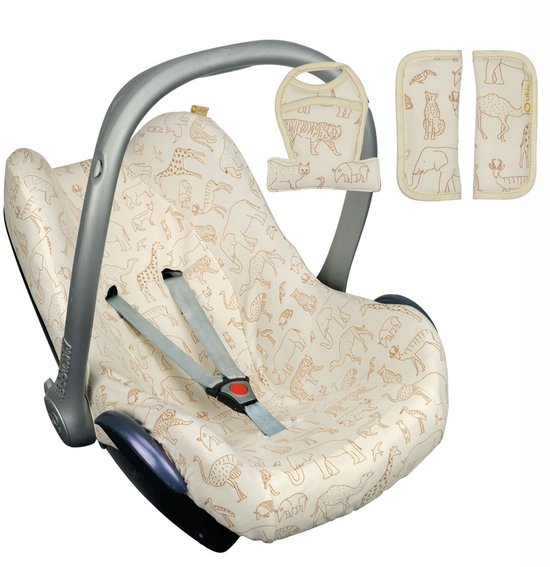 Maxi Cosi hoes Pebble Cabriofix Citi - Autostoelhoes Groep 0 - Zacht Katoen - Met Waterdichte Voering ter Bescherming van je Autostoel - Perfecte Pasvorm - Combineer met de Bijpassende Ukje Zonnekap Voetenzak en Gordelbeschermer - Safari van Ukje