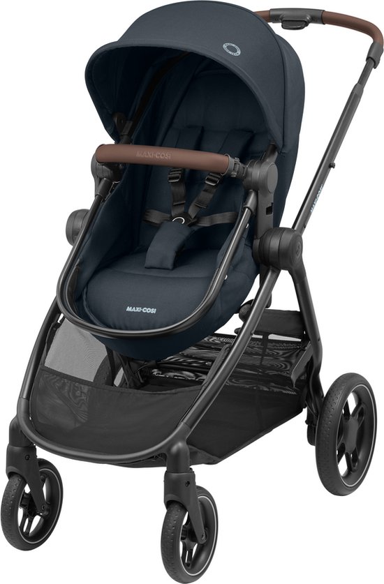 Maxi-Cosi Zelia³ kinderwagen - Essential Graphite (zwart frame + bruin leer) van Maxi-Cosi