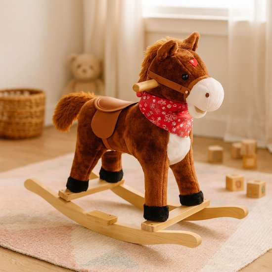 Maxx Kidz Hobbelpaard - Houten Schommelpaard met Geluid - Kinderspeelgoed vanaf 3 Jaar - Bruin