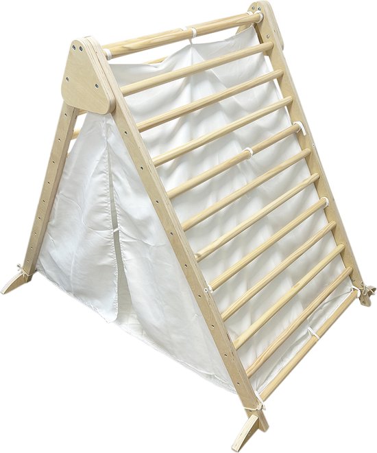 Maxx kidz - Houten Klimrek- 2 in 1 - Pikler Speeltoestel voor Binnen en Buiten - Tipi tent - Klimdriehoek met Doek - Tipi tent met klimrek - Hout Peuter Speelgoed van Maxx Kidz