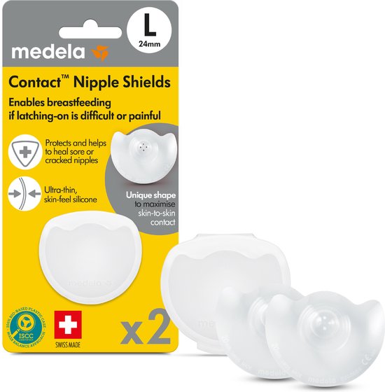 Medela Contact Tepelhoedjes - Bij problemen met aanleggen bij borstvoeding, voor platte of ingetrokken tepels - Maat L - 24 mm - 2 stuks van Medela