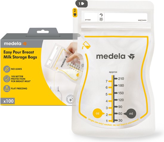 Medela® Moedermelk Bewaarzakjes - 100 stuks - Nieuw - Lekvrije Borstvoeding Zakjes met Dubbele Zipsluiting en Schenktuit - BPA-vrij en Recyclebaar van Medela