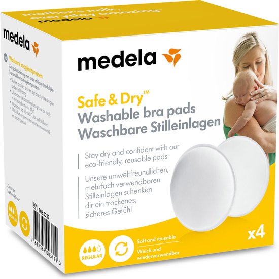 Medela Zoogcompressen Wasbaar extreem zacht voor normale hoeveelheden lekkende moedermelk - 4 stuks - wasbaar 40 tot 60 graden van Medela