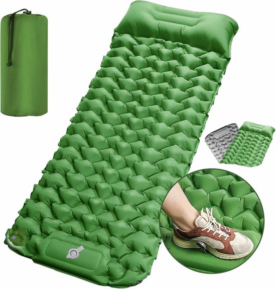 Meedeer Slaapmat zelfopblazend-Slaapmat-Opblaasbaar matras-Ultralichte Opblaasbare Camping Mat met Kussen -1persoon- Duurzame-Lichtgewicht-Campinguitrusting voor Outdoor Avonturen - Bosgroen（190*60cm） van Meedeer