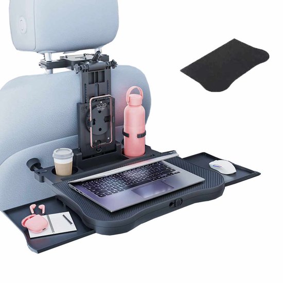 Meedeer Upgrade Multifunctionele Auto Tafel met Antislipmat en lade-Autostoel Organizer met Tablet Houder-ABS-Voor Laptop Achterbank-Computer Stoel -Eettafel Beker hoofdsteun houder- Klaptafel Stand Voor Telefoon & Tablet iPad (Zwart) van Meedeer