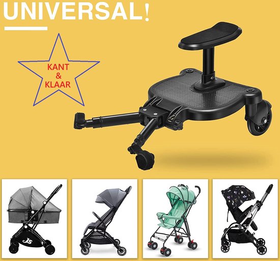 Meerijdplankje - Kinderwagen - Buggy - KANT EN KLAAR - al in elkaar gezet! - met zitje voor uw kind - Zwart van KANT EN KLAAR