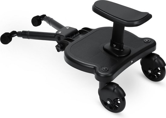 Meerijdplankje Universeel - Meerijdplankje met zitje voor aan de kinderwagen of buggy - Dubbele stevige wielen - Extra stabiel - Verstelbaar - Zwart van Little World
