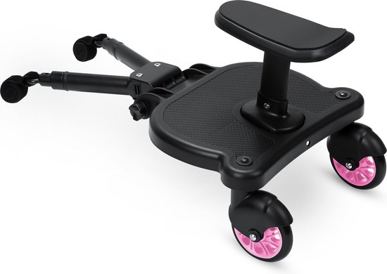 Meerijdplankje Universeel - voor Kinderwagen - Meerijdplankje met zitje voor aan de kinderwagen of buggy - Dubbele stevige wielen - Extra stabiel - Verstelbaar - Roze van $