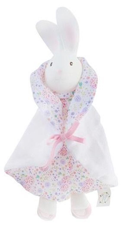 Meiya & Alvin: Konijn HAVAH - KNUFFELDOEKJE (jurk) met hoofdje in natuurlijk rubber 28cm, op kaart, 0+ van Meiya & Alvin