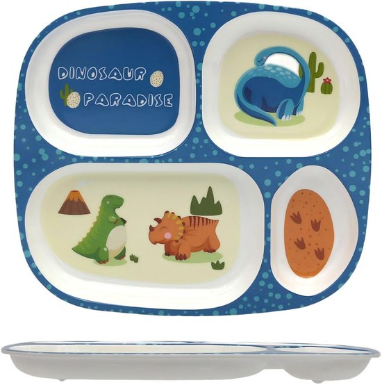 Melamine kinderbord - Plastic peuterbord met vakjes - Geschikt voor kieskeurige eters, jongens en meisjes - Dinosauruspatroon - 24,2*21,6*2cm -Stijl 2 van Merkloos