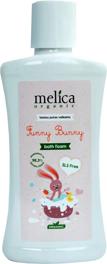 MELICA ORGANIC BIO Biologisch 98,3% Natuurlijke BIO BABY BADSCHUIM "FUNNY BUNNY" met FRUIT MIX zonder Parabenen, SLS, SLES 300ml van Melica Organic