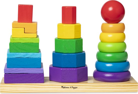 Melissa & Doug Geometrische stapelaar voor peuters (ontwikkelingsspeelgoed, ringen, achthoeken en rechthoeken, 25 gekleurde houten speelstukjes, geweldig cadeau voor meisjes en jongens - ideaal voor kinderen van 2, 3 en 4 jaar) van Melissa & Doug