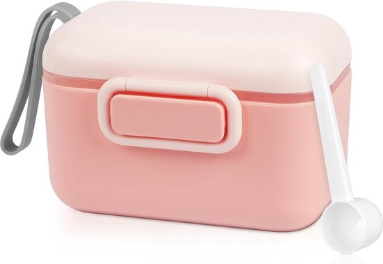 Melkdoseerder, 400 ml, draagbare melkpoederdispenser, formulepoedercontainer, opbergdoos, melkpoeder, opbergdoos voor melk (roze)