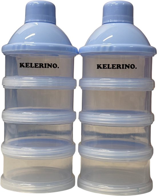 Melkpoeder bewaar toren - set van 2 - BPA vrij - Blauw - 4 lagen -Melkpoeder doseerdoosjes - Babypoeder bewaarbakjes - Reisbox - Dispenser - KELERINO. van KELERINO