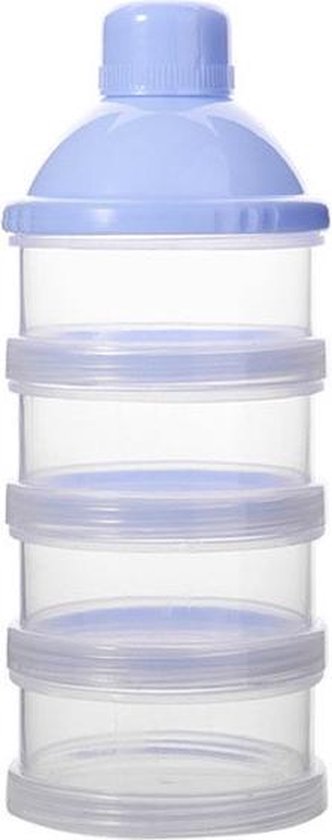 Melkpoeder doseerdoosje - BPA vrij - Blauw - 4 lagen -Melkpoeder toren - Babypoeder bewaarbakje - Reisbox - Dispenser - Poedertoren van Merkloos