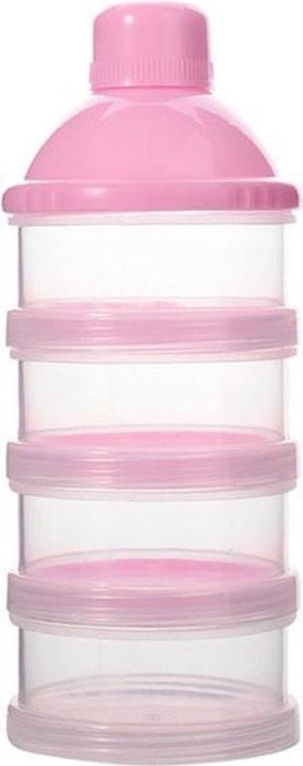 Melkpoeder doseerdoosje - BPA vrij - Roze - 4 lagen -Melkpoeder toren - Babypoeder bewaarbakje - Reisbox - Dispenser - Poedertoren van Little Dutch