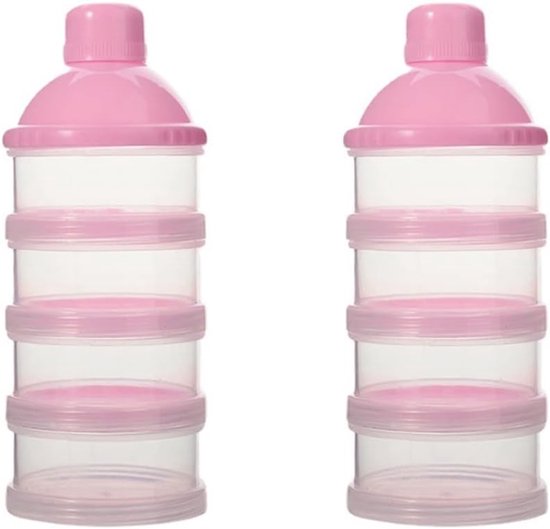 Melkpoeder doseertoren - Roze Reisbox - set van 2 met 4 lagen - BPA vrij - Dispenser