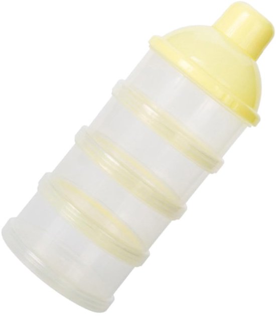Melkpoeder toren - BPA vrij - 4 lagen -Melkpoeder doseerdoosjes - Babypoeder bewaarbakjes - Reisbox - Dispenser - Geel