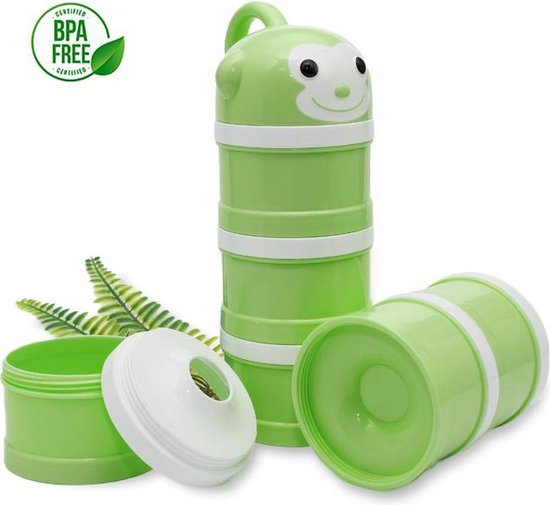 Melkpoeder toren Groene Aap - Melkpoeder Doseerdoosjes - Melkpoeder Bewaarbakjes - Doseerfles - Kraamcadeau van PracticBaby