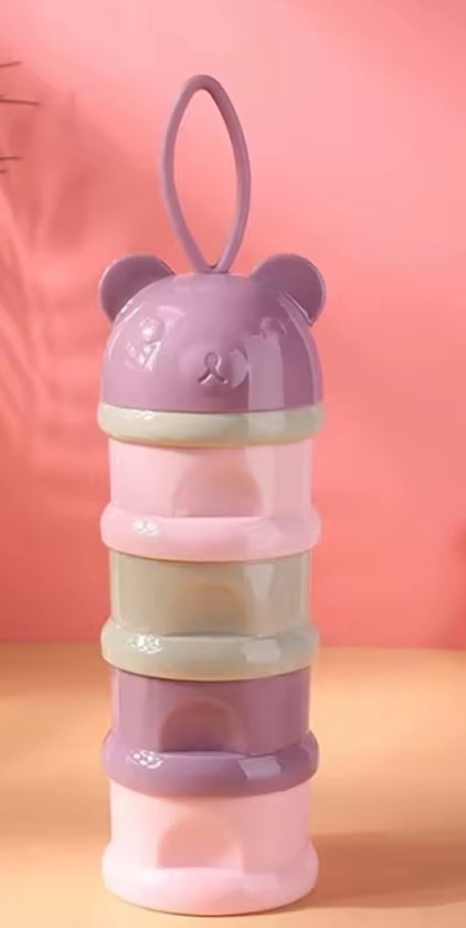 Melkpoeder toren - Roze - 3 lagen -Melkpoeder doseerdoosjes - Babypoeder bewaarbakjes - Reisbox - Dispenser - Poedertoren