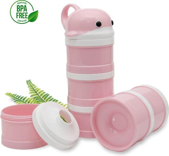 Melkpoeder toren Roze Dolfijn - Melkpoeder Doseerdoosjes - Melkpoeder Bewaarbakjes - Doseerfles – Kraamcadeau van Minikoioi