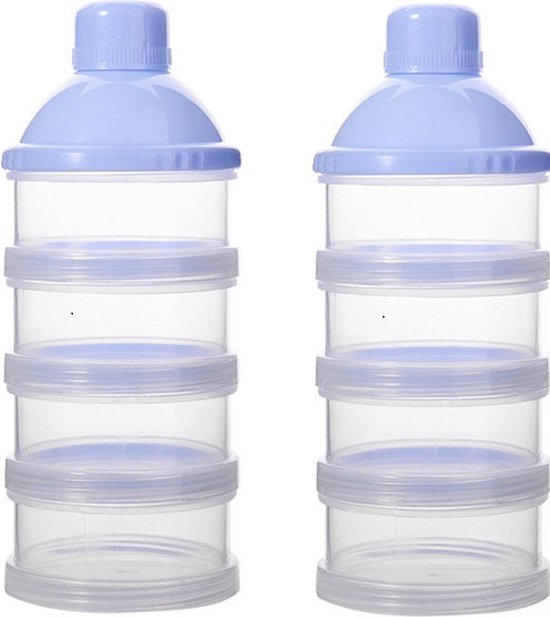 Melkpoeder toren - set van 2 - BPA vrij - Blauw - 4 lagen -Melkpoeder doseerdoosjes - Babypoeder bewaarbakjes - Reisbox - Dispenser - Poedertoren van Anluru.