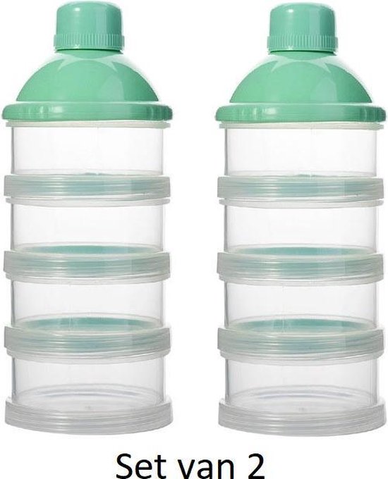 Melkpoeder toren - set van 2 - BPA vrij - Groen - 4 lagen -Melkpoeder doseerdoosjes - Babypoeder bewaarbakjes - Reisbox - Dispenser - Poedertoren van Käglo
