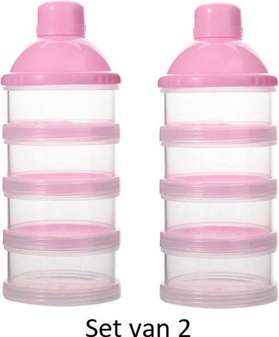 Melkpoeder toren - set van 2 - BPA vrij - Roze - 4 lagen -Melkpoeder doseerdoosjes - Babypoeder bewaarbakjes - Reisbox - Dispenser - Poedertoren van Merkloos