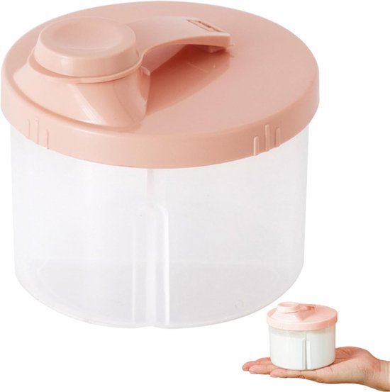 Melkpoederdispenser voor baby's, draagbare opbergdoos, melkpoederdispenser met 4 vakken, draaibaar deksel voor winkelen, reizen, uitgaan, roze