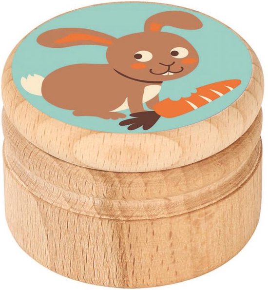 melktandendoosje Konijn groen hout haarlokdoosje van Kraaltjes.nl