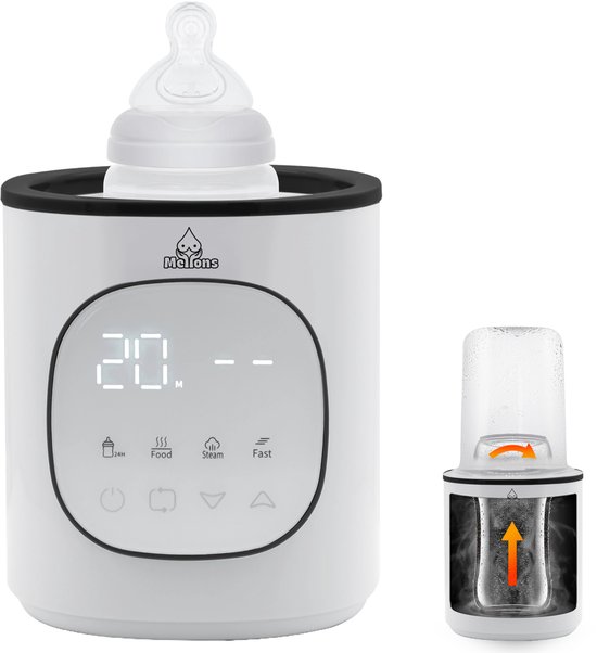 Mellons Flessenwarmer - Fles verwarmer 37°C tot 80°C - Baby bottle warmer - Babyvoeding - Opwarmen, warmhouden, ontdooien en steriliseren - Flessen sterilisator - Calora - Wit van Merkloos