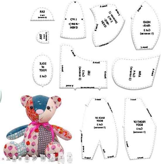 Memory Bear Sjabloon Set - Nostalgisch Knuffel Patroon - Kleding Herinnering Maken - Nauwkeurige Acryl Stencils - 10 Inch - Transparant
