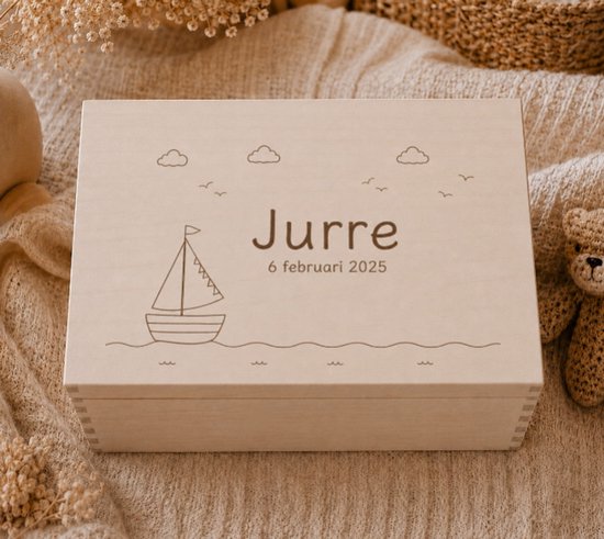 Memorybox | Bootje | Herinneringen kist | Kraam cadeau | Memory box voor jongens | Groot