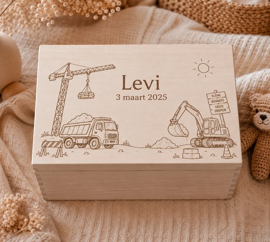Memorybox Bouwplaats | Gepersonaliseerd | Herinneringen bewaren | Kraamcadeau | Babykamer | Maat M