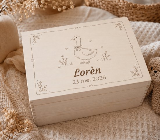 Memorybox - eendje - Gepersonaliseerd - Herinneringen bewaren - 40cm - Kraam cadeau meisje