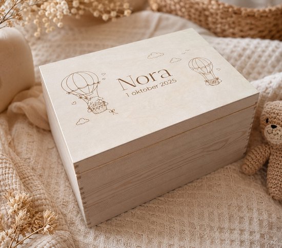 Memorybox - Luchtballon met konijntje - Herinneringen kist - Memory box voor meisjes - Kraam cadeau meisje| Middel