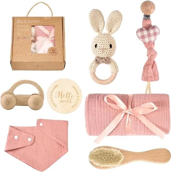 MensStore Newborn Baby Set - Pasgeboren - Baby - Kraam Cadeau - Gift Set - Geschenkset - Babyshower - Meisjes - 7-Delig Cadeau van MensStore