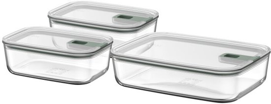 Mepal Glazen Vershouddoos set EasyClip - 2x 1000 + 2250 ml - Glazen vershoudbakjes met schuifsluiting - Geschikt voor magnetron, (stoom)oven, koelkast en vriezer - Nordic sage van Merkloos