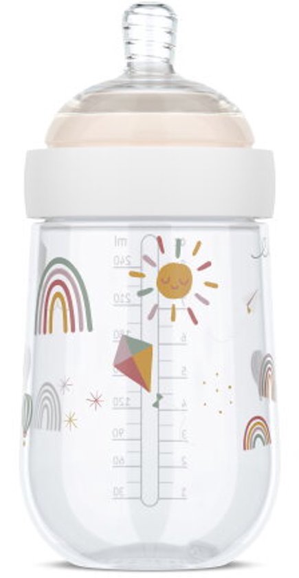 Mepal Mio Babyfles - 240 ml - Anti-koliek - Spiraalontwerp voorkomt verstopping - Siliconen van medische kwaliteit - Sunshine & Rainbow
