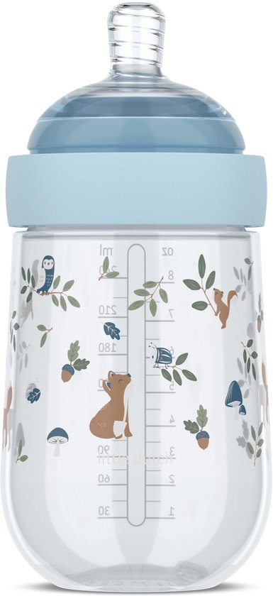 Mepal Mio babyfles Little Dutch - 240 ml - Anti-koliek - Spiraalontwerp voorkomt verstopping - Soliconen van medische kwaliteit - Forest Friends van Mepal