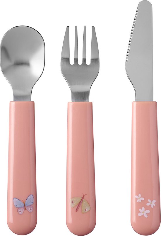 Mepal Mio kinderbestek – 3-delig, vork, mes en lepel – Roestvrij staal – Kinderservies – Flower & Butterflies van Mepal