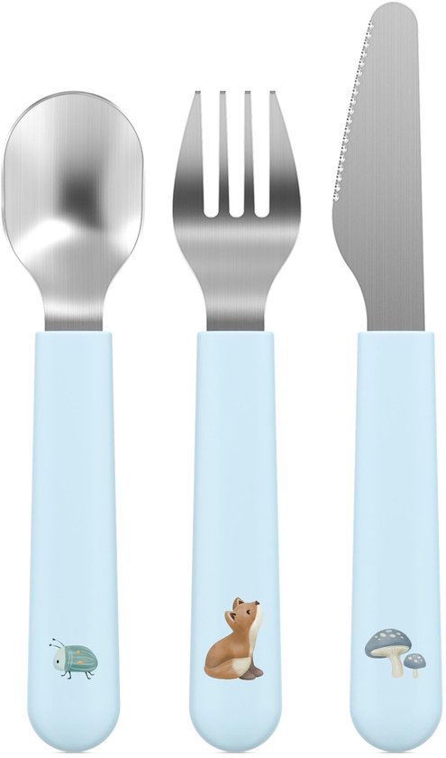 Mepal Mio kinderbestek - 3-delig, vork, mes en lepel - Roestvrij staal - Kinderservies - Forest Friends van Mepal