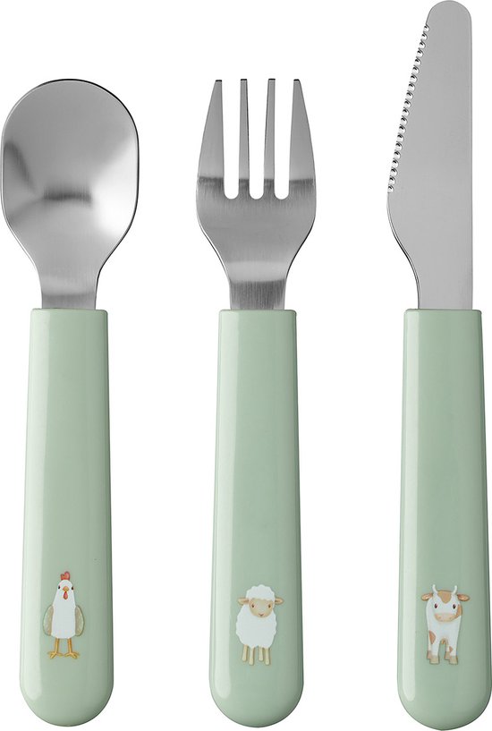 Mepal Mio kinderbestek – 3-delig, vork, mes en lepel – Roestvrij staal – Kinderservies – Little Farm van Mepal