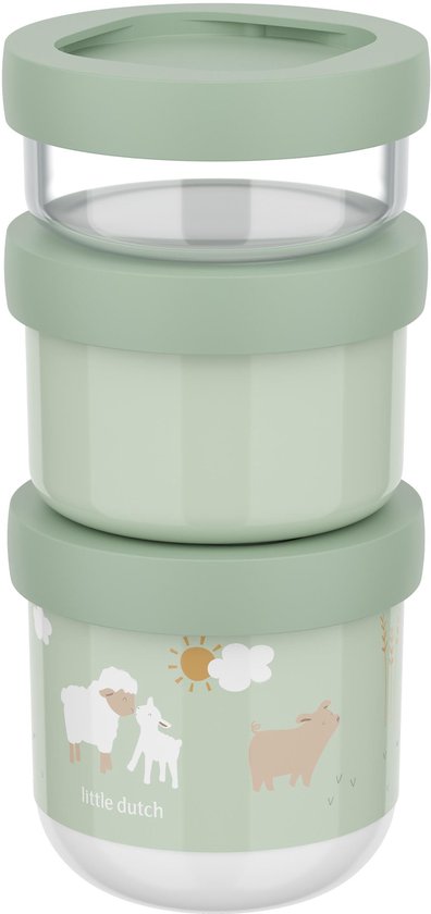 Mepal Mio snackbox stack 3-delig Little Dutch - 100 + 175 + 275 ml - Stapel zo veel als je nodig hebt - Magnetron- en vaatwasmachinebestendig - Little Farm van Mepal
