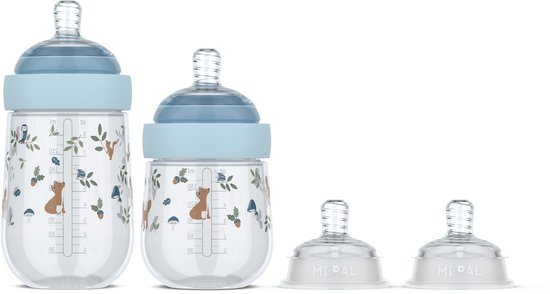 Mepal Mio Starterset babyflessen 3-delig Little Dutch - 165 + 240 ml - Anti-koliek - Spiraalontwerp voorkomt verstopping - Siliconen van medische kwaliteit - Forest Friends van Merkloos