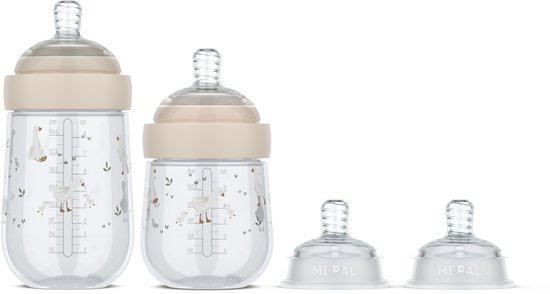 Mepal Mio Starterset babyflessen 3-delig Little Dutch - 165 + 240 ml - Anti-koliek - Spiraalontwerp voorkomt verstopping - Siliconen van medische kwaliteit - Little Goose van Merkloos