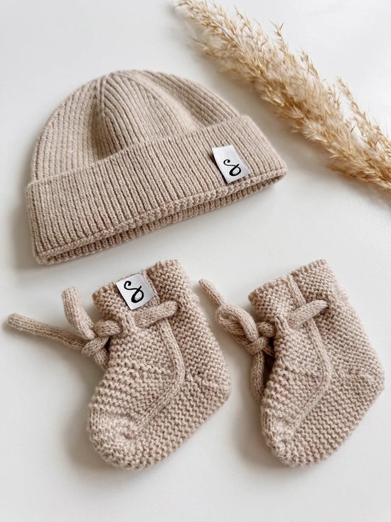 Merino wol sloffen – Zand - baby sloffen - newborn sokken van Merkloos